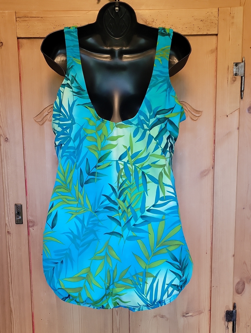 Lands' End Turquoise & Green Tropical Leaf 26W One-Piece Swimsuit - Picture 2 of 5